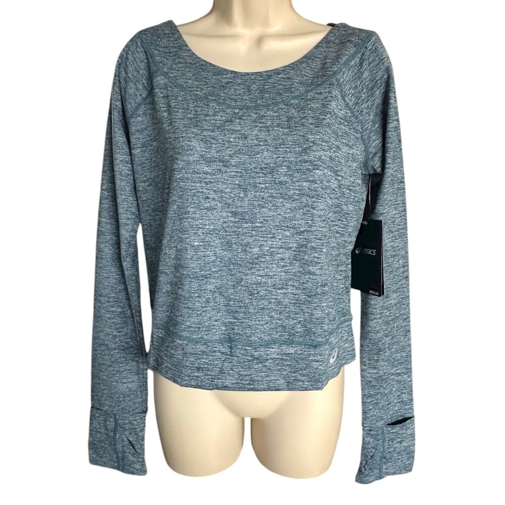 ASICS ASX Lux Women's Active Top Cropped Long Sleeve Size M Dark Blue Heather